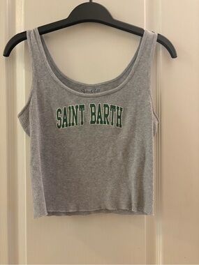 Brandy Melville Gray Ribbed Tank Top - 'Saint Barth' Graphic